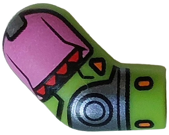 Lego Arm, Right with Dark Pink Shoulder, Silver Armor, Orange Markings Pattern / Lime