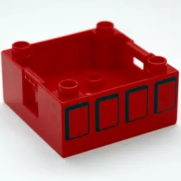 Duplo Container Box 4 x 4 with Studs on Corners with Four Squares Print / Red