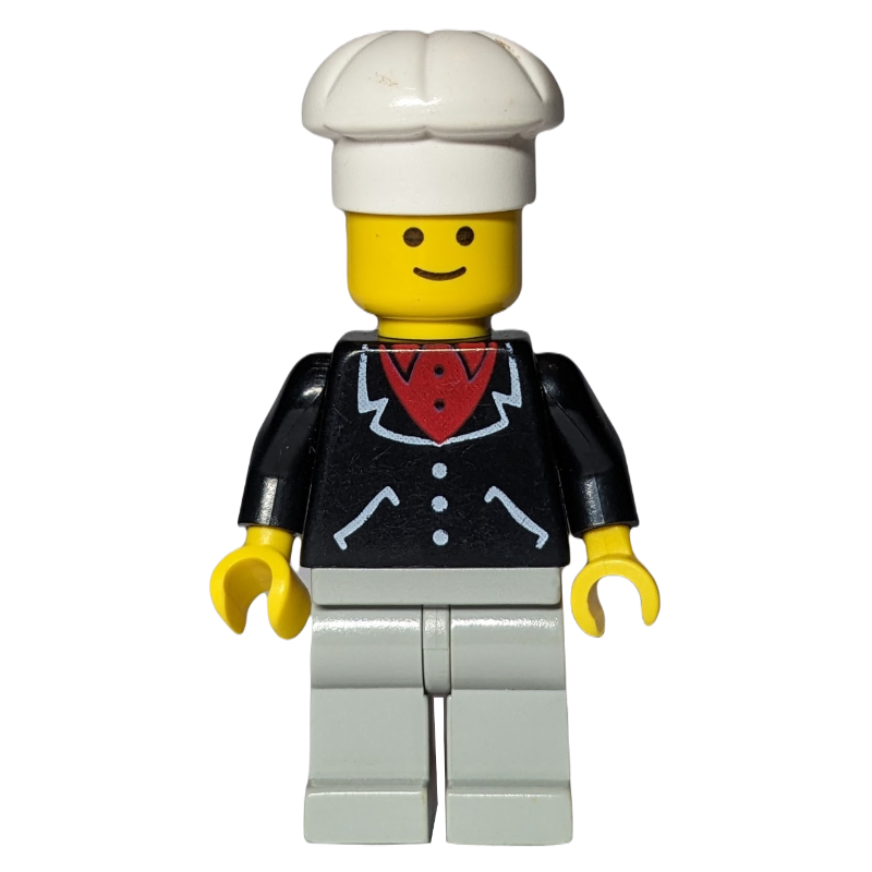 Lego Chef, Black Jacket over Red Shirt, Light Gray Legs