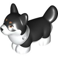 Lego Animal, Dog, Corgi with Partially Black Fur print / White