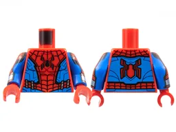 Torso Armor, Center Panel with Black Spider and Webbing, Blue Side Panels Pattern / Blue Arms with Red Armor, Silver Cuff Pattern / Red Hands