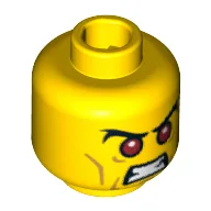 Minifig Head Evil Knight, Red Eyes with Black Bushy Eyebrows and Open Angry Mouth Print [Blocked Open Stud] / Yellow