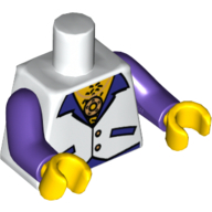 Lego Torso Vest with Open Shirt, Medallion and Hairy Chest Print, Dark Purple Arms, Yellow Hands / White