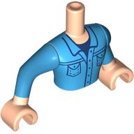 Lego Minidoll Torso Man with Denim Shirt, Dark Blue Trim print, Light Nougat Arms and Hands / Light Nougat
