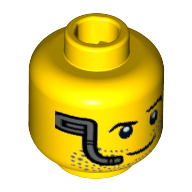 Lego Minifig Head Space Miner, Beard Stubble, Raised Left Eyebrow, Headset and Smile Print / Yellow