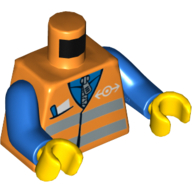 Lego Torso Vest with Reflective Safety Stripes, Pocket and Train Logo Print, Blue Arms, Yellow Hands / Orange