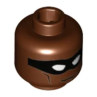 Minifig Head Black Vulcan, Black Eyemask, White Eyes Print / Reddish Brown