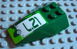 Lego Wedge 6 x 4 Triple Curved with Dark Green 'L.21' on White Panel Pattern (Sticker) - Set 8114