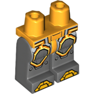 Lego Hips and Dark Bluish Gray Legs with Gold Armor and Orange and Yellow Circuitry, Octagonal Knee Pads Print / Bright Light Orange