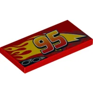 Tile 2 x 4 with Exhaust Pipes, '95' and Flames Print (Lightning McQueen) / Red
