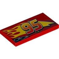 Lego Tile 2 x 4 with Exhaust Pipes, '95' and Flames Print (Lightning McQueen) / Red
