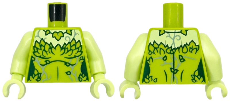 Lego Torso Female Strapless Top, Yellowish Green Neck, Dark Green Ivy Leaves and Sand Green Vines Pattern / Yellowish Green Arms / Yellowish Green Hands