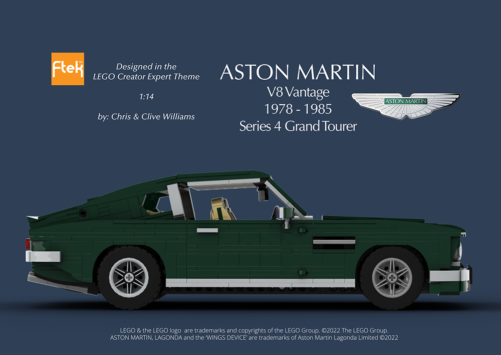 Lego Aston Martin V8 Vantage 1978 - 1985 Series 4 in Burnham Green with Tan Hide ~ Piped Green