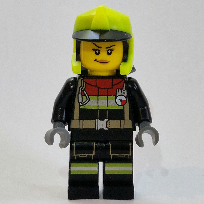 Lego Firefighter, Black Fire Suit, Vibrant Yellow Helmet