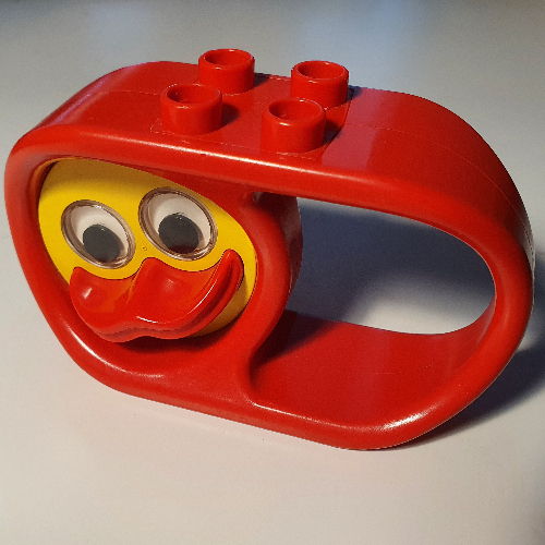 Lego Duplo Rattle 2 x 6 x 3 with Handle and Yellow Duck Face / Red