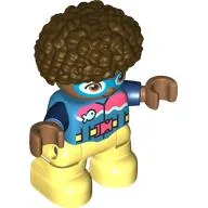 Duplo Figure Child, Afro Dark Brown, Bright Light Yellow Legs, Wetsuit and Goggles Print / Dark Azure