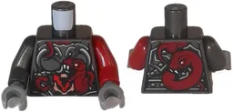 Torso Ninjago Female Armor with Clock and Dark Red Snakes Pattern / Dark Red Arm Left / Pearl Dark Gray Arm Right / Dark Bluish Gray Hands