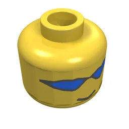 Minifig Head F1 Truck Driver, Blue Sunglasses Print [Blocked Open Stud] / Yellow