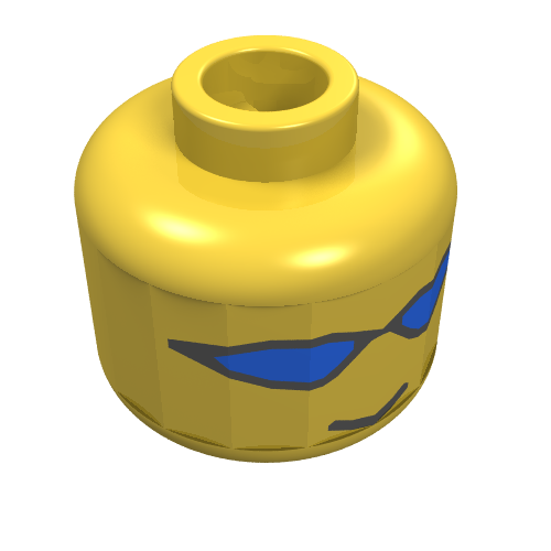 Lego Minifig Head F1 Truck Driver, Blue Sunglasses Print [Blocked Open Stud] / Yellow