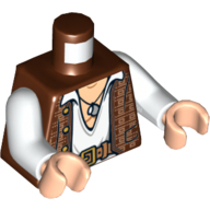 Lego Torso Vest with Gold Design with White Open Shirt, Belt and Pendant Print, White Arms, Light Nougat Hands / Reddish Brown