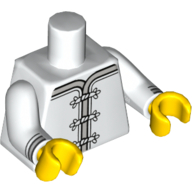 Lego Torso Robe with Gray Trim and White Frog Clasps / Red Flower Medallion in Circle on Back Print, White Arms with Black and Gray Cuffs Print, Yellow Hands / White