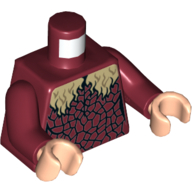Lego Torso Black Cracks, Tan Fur Print, Dark Red Arms, Light Nougat Hands / Dark Red
