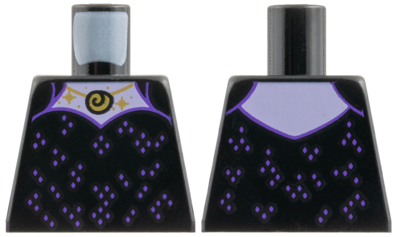 Lego Torso Dress with Dark Purple Squares, Gold Necklace and Sparkles, Lavender Neck Pattern