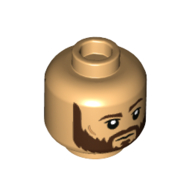 Lego Minifig Head Cassian Andor, Dark Brown Beard and Eyebrows, Closed Mouth / Open Mouth with Teeth Print / Warm Tan
