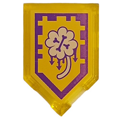Lego Tile Special 2 x 3 Pentagonal with Nexo Power Shield Print - Clover of Misfortune / Trans-Yellow