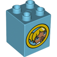 Lego Duplo Brick 2 x 2 x 2 with Porthole with Duplo Astronaut / Girl Print / Medium Azure