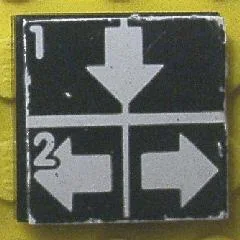 Tile 2 x 2 with White Arrows Down, Left, Right and 1, 2 on Black Background Pattern (Sticker) - Set 8094