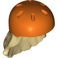 Lego Hair and Helmet, Long with Reddish Orange Helmet Pattern / Tan