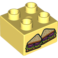 Lego Duplo Brick 2 x 2 with 2 Sandwich Halves Print / Bright Light Yellow