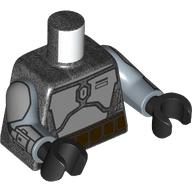 Lego Torso, Silver Mandalorian Armor, Reddish Brown Belt print, Sand Blue Arms, Black Hands / Pearl Titanium
