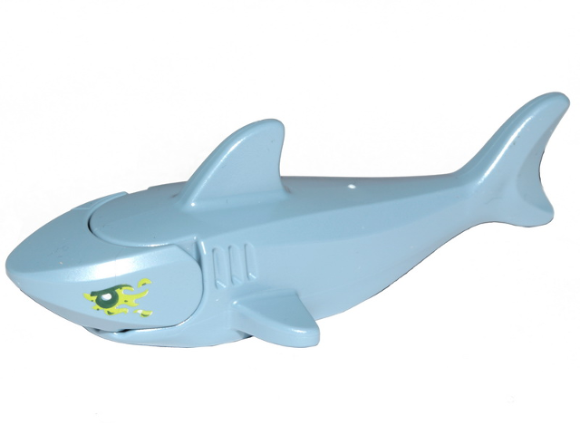 Lego Shark with Rounded Nose and Debossed Gills with Black Eyes, Silver Pupils and Lime Slime Pattern