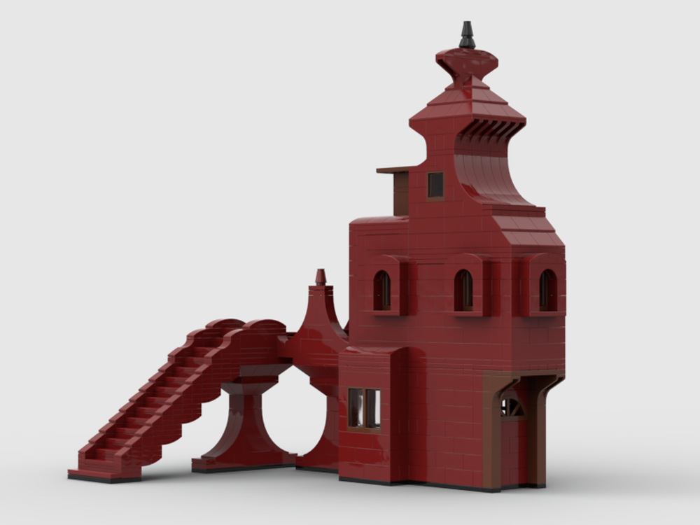 Lego RED 2 ENTRY BUILDING WITH BRIDGE