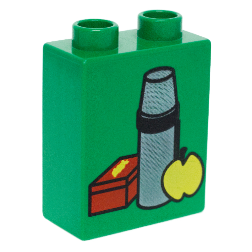 Lego Duplo Brick 1 x 2 x 2 with Lunch Box Print / Green