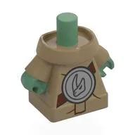 Minifig Body, Grogu with Silver Shield, Reddish Brown Strap Print / Sand Green