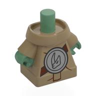 Lego Minifig Body, Grogu with Silver Shield, Reddish Brown Strap print / Sand Green