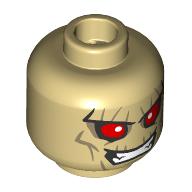 Lego Minifig Head Hobgoblin, Dark Tan Lines, Big Red Eyes, Sharp Teeth, Mean Grin / Open Mouth, Raised Eyebrow / Tan
