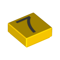 Lego Tile 1 x 1 with Silver Number 7 Print / Yellow