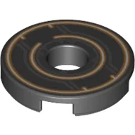 Tile Round 2 x 2 with Hole with Orange Circles, Dark Bluish Gray Circuity Print / Black