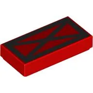 Tile 1 x 2 with Black Square, Cross Print