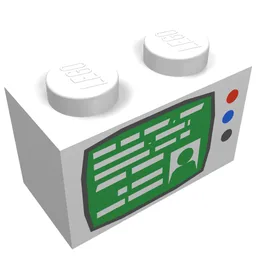 Brick 1 x 2 with TV Screen and 3 Buttons Print / White