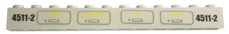 Lego Brick 1 x 12 with '4511-2' and 'POWER', 'PNEUMATICS', 'OIL' and 'WATER' Pattern (Stickers) - Sets 4511 / 10158 / Light Gray