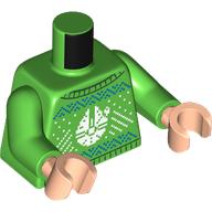 Lego Torso, Christmas Sweater with White Millennium Falcon, White/Blue Decorations print, Bright Green Arms, Light Nougat Hands / Bright Green