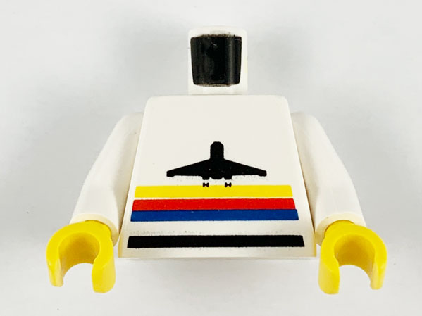 Lego Torso Airplane Logo with Stripes Pattern / White Arms / Yellow Hands