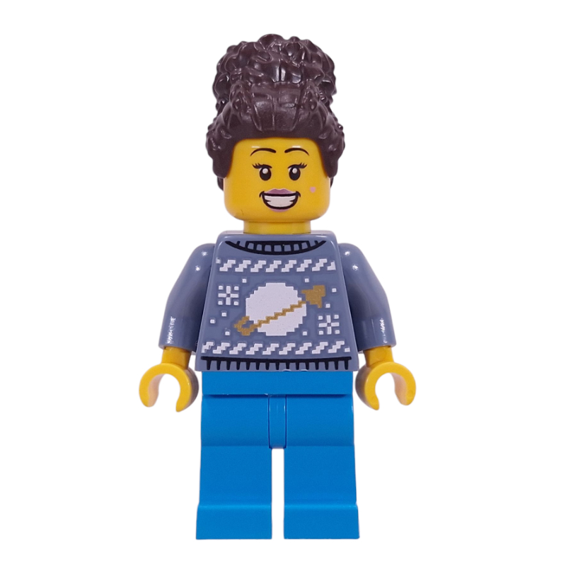 Lego Sand Blue Sweater, Dark Azure Legs, Dark Brown Hair