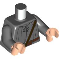 Lego Torso, Robe, Dark Brown Strap, Reddish Brown belt print, Dark Bluish Gray Arms, Light Nougat Hands / Dark Bluish Gray