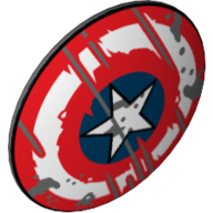 Lego Shield Round Bowed, Red, White, and Blue Circles with Star, Scratches Print (Captain America) / Dark Bluish Gray